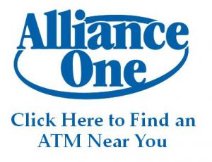 Image: Alliance One logo. Click to launch Alliance One ATM Locator.