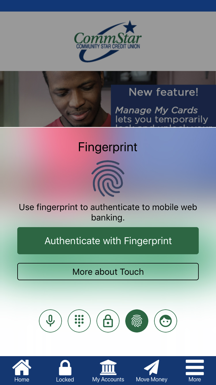 Image: screenshot of mobile app Touch ID log in process
